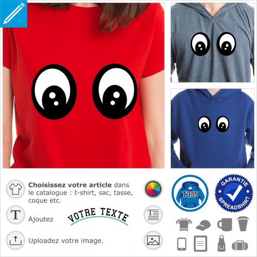 Yeux simples deux couleurs, design smiley spcial impression t-shirt.