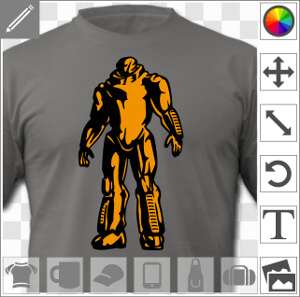 Robot geek au design futuriste, dessiné en deux couleurs avec fond opaque et contrastes très prononcés.