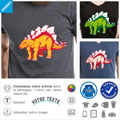 T-shirt stegosaurus, dinosaure stgosaure 3 couleurs  personnaliser soi-mme et imprimer en ligne.