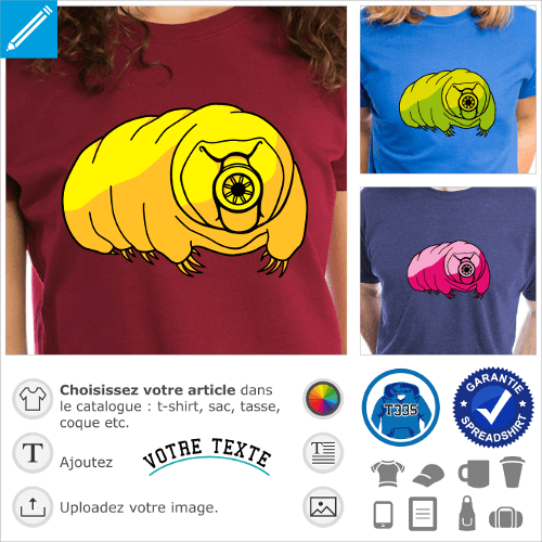 T-shirt tardigrade stylis aux couleurs personnalisables  imprimer en ligne. T-shirt science, motif geek.