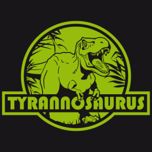 T-shirt dinosaure  personnaliser soi-mme. Tyrannosaurus rex dcoup sur rond rouge, comme le logo de Jurassic Park.