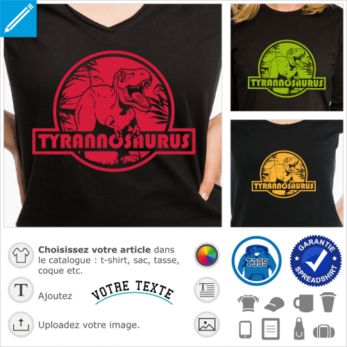 T-shirt tyrannosaurus rex personnalis. Crer un t-shirt dinosaure original avec ce logo rond inspir de Jurassic park, reprsentant un t-rex.