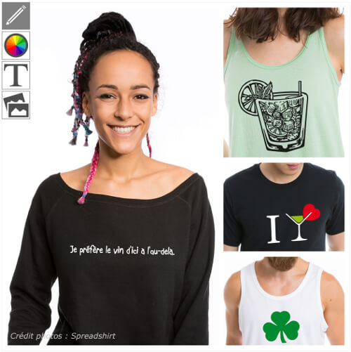 T-shirts alcool personnaliss. Crer un t-shirt apro en ligne, imprimer un t-shirt cocktail ou une blague  boire.