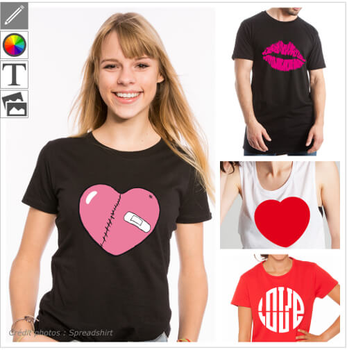 T-shirts amour et love, designs  personnaliser sur le thme du couple et curs etc.