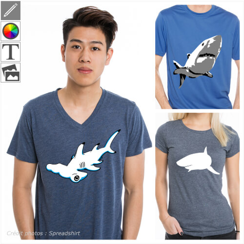 T-shirts océan, requins, animaux de la mer, à personnaliser et imprimer en ligne.