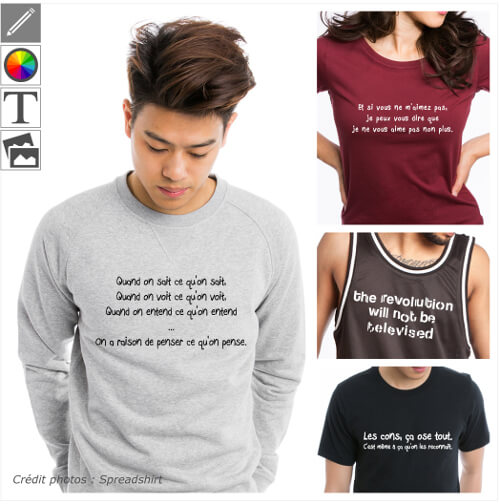 T-shirts citations et phrases d'auteur  imprimer en ligne.