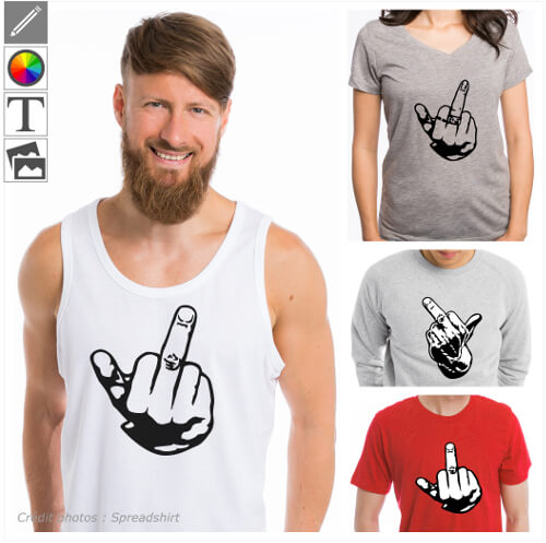T-shirts doigt d'honneur personnalisés. Imprimez votre t-shirt Fuck You original avec un motif doigt personnalisable.