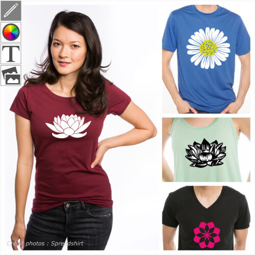 T-shirts fleurs personnaliss, marguerite, pquerette, motifs floraux  imprimer en ligne.