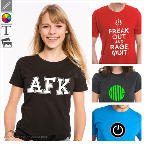 T-shirts gaming personnaliss, designs game et jeu vido  adapter et imprimer en ligne.