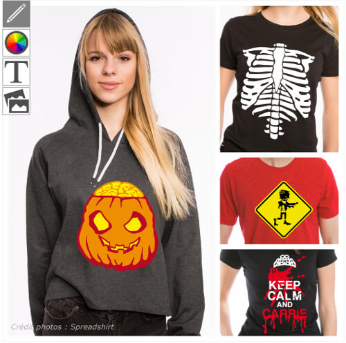 T-shirts et designs pour Halloween, citrouilles, monstres, zombies.