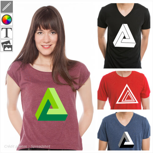 T-shirts illusion d'optique personnaliss, triangles impossibles, penrose, illusions  imprimer en ligne.