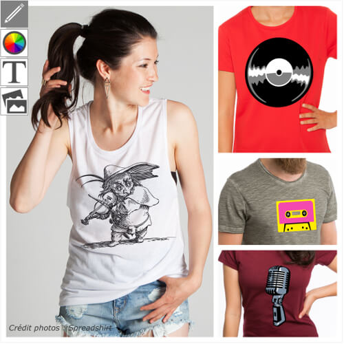 T-shirts musique  personnaliser et imprimer soi-mme, designs disque, radio, musique vintage.