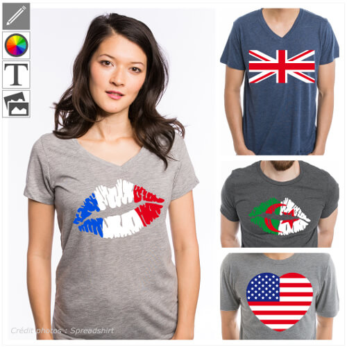 T-shirts drapeaux et pays personnaliss, designs gographie et couleurs de votre drapeau.