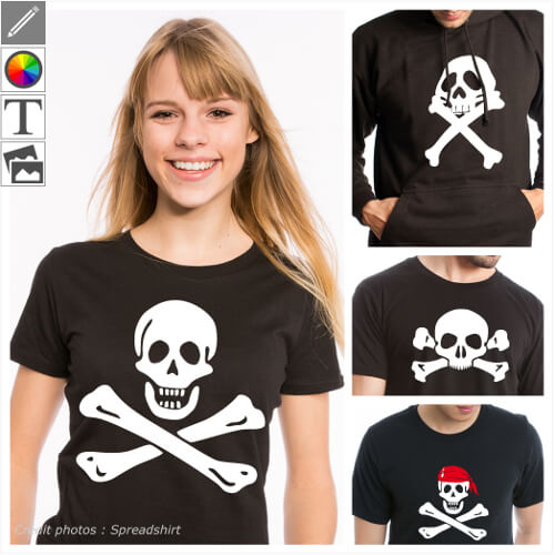 T-shirts pirate et drapeaux pirate personnaliss, ttes de mort, jack sparrow, jolly roger.