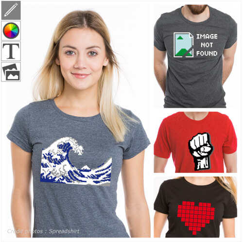 T-shirts pixels et pixel art, designs nerd et 8bits  personnaliser dans le designer et imprimer en ligne.