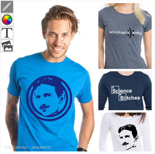 T-shirts scientifiques  personnaliser et imprimer en ligne. Crez votre t-shirt Tesla pour Tesla Day.