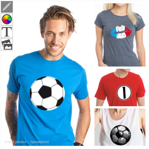 T-shirts sport personnaliss. Crez votre t-shirt football ou ballon en ligne, imprimez un maillot aux couleurs de votre pays.