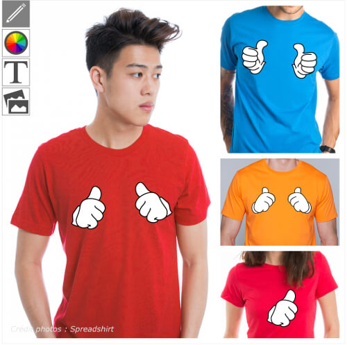 T-shirts thumbs up personnaliss. Imprimez un design pouce lev sur le t-shirt de votre choix et crez un vtement original.