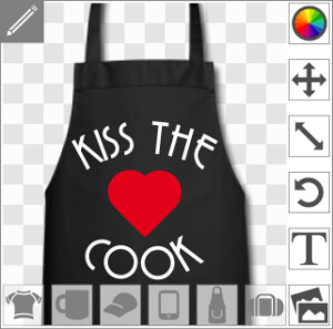 Kiss the cook, embrassez le cuisinier, cœur et typo en cercle à imprimer sur tablier de cuisine.