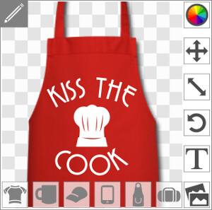 Kiss the cook et toque de cuisine, un design une couleur spécial impression en ligne. Créez un tablier personnalisé original.