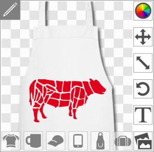 Vache en découpage de boucher à imprimer sur tablier.