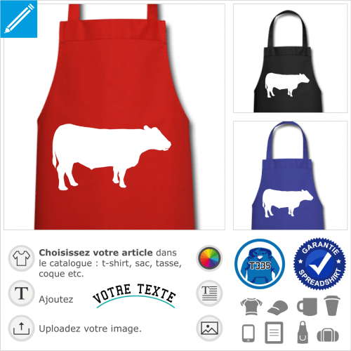 Vache dessine de profil  personnaliser et imprimer sur votre tablier de cuisine personnalis.