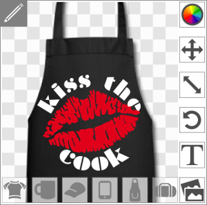 Kiss the cook, design cuisine original avec une bouche stylisée entourée dun texte écrit en rond.