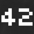 Numéro 42 écrit en typo pixel, un design geek.