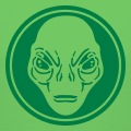 Tte d'alien classque stylise dcoupe dans une forme ronde entoure d'un cercle pais.