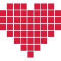 Coeur dessiné en pixels séparés par un espace fin.