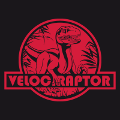 T-shirt dinosaure  personnaliser soi-mme, vlociraptor dcoup sur un logo jurassic rouge.