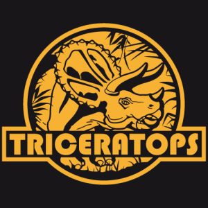 T-shirt dinosaure, tricratops dcoup sur logo rond en mode Jurassic Park. Crez un t-shirt dinosaure original.