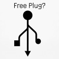 Free plug, symbole usb dispos verticalement et formant un petit personnage.