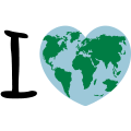 J'aime la Terre, cœur et carte du globe 2 couleurs.
