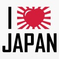 I love Japan et cœur rebondi entouré de rayons en style anime. Design 2 couleurs.