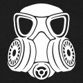 Masque  gaz une couleur dessin en aplats et dcoupes stylises, design Rsistance, rvolution ou dystopie.
