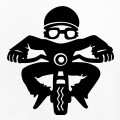 Motard rigolo dessin de face, avec casque vintage et petites lunettes carres.