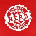 Nerd, tampon rond aux bords dents, avec la mention nerd original.