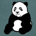 Petit panda assis dessiné en aplats noir et blanc et tracés épais.
