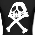 Drapeau pirate Albator, tte de mort et os croiss  imprimer en blanc sur fond noir.