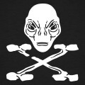 Alien et X form par des os en croix, un design geek et ufo alien pirate.