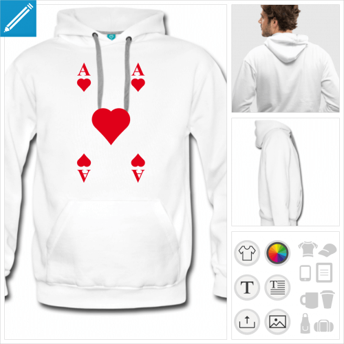 hoodie blanc as de coeur  personnaliser et imprimer en ligne