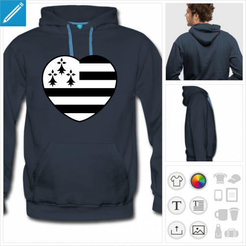 hoodie I love Bretagne  imprimer en ligne