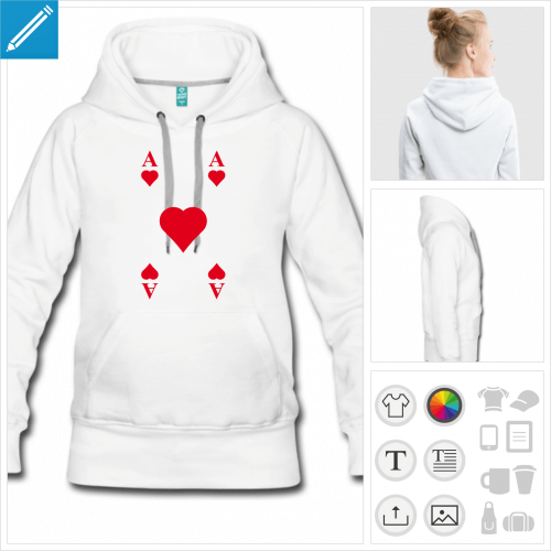 hoodie blanc cartes de jeu  crer en ligne