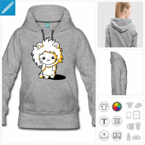 sweat-shirt  capuche chaton lion  personnaliser et imprimer en ligne