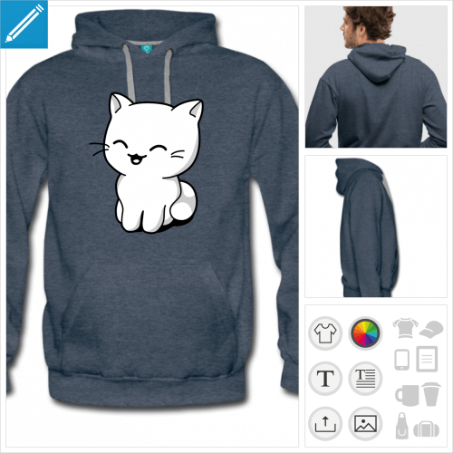 hoodie homme chaton kawaii  personnaliser, impression unique