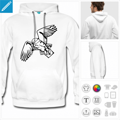 sweat  capuche hibou  personnaliser et imprimer en ligne