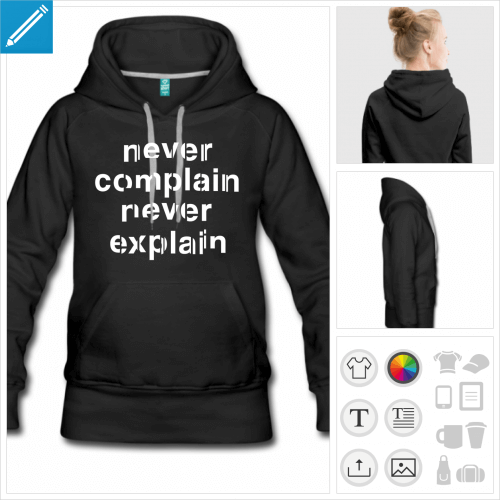 sweat-shirt  capuche never explain  personnaliser