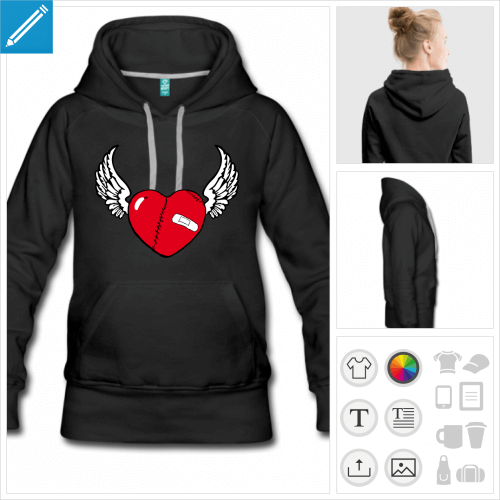 hoodie femme coeur ailes  personnaliser