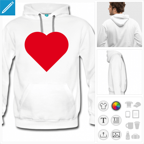 sweat  capuche coeur love  crer soi-mme